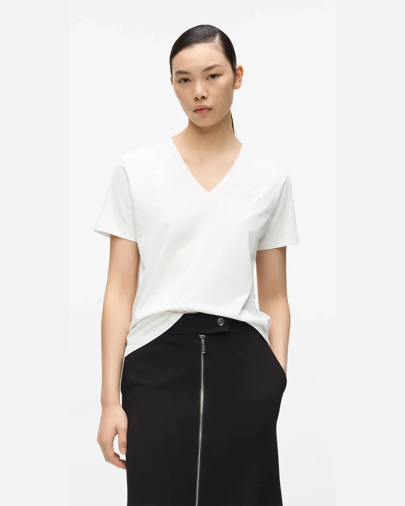 Karl Lagerfeld Signature T-shirt Mit V-ausschnitt, Female, Weiss, Size White