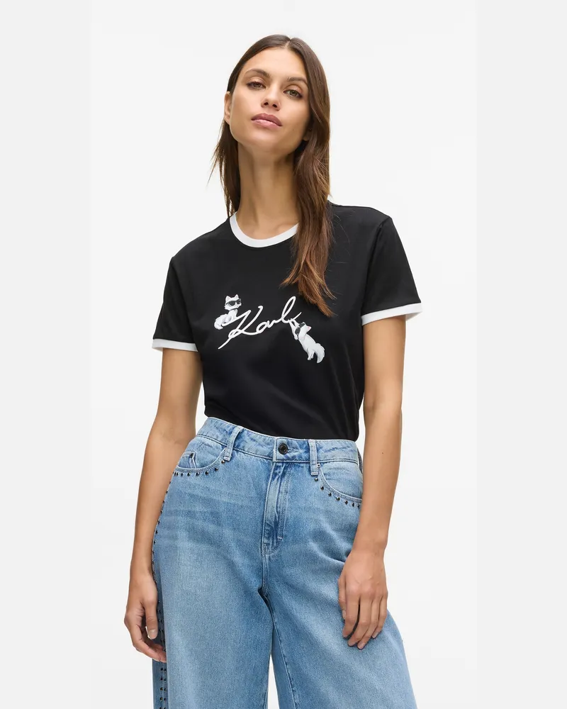 Karl Lagerfeld Ikon Signature Choupette T-shirt, Damen, Schwarz, Größe Schwarz