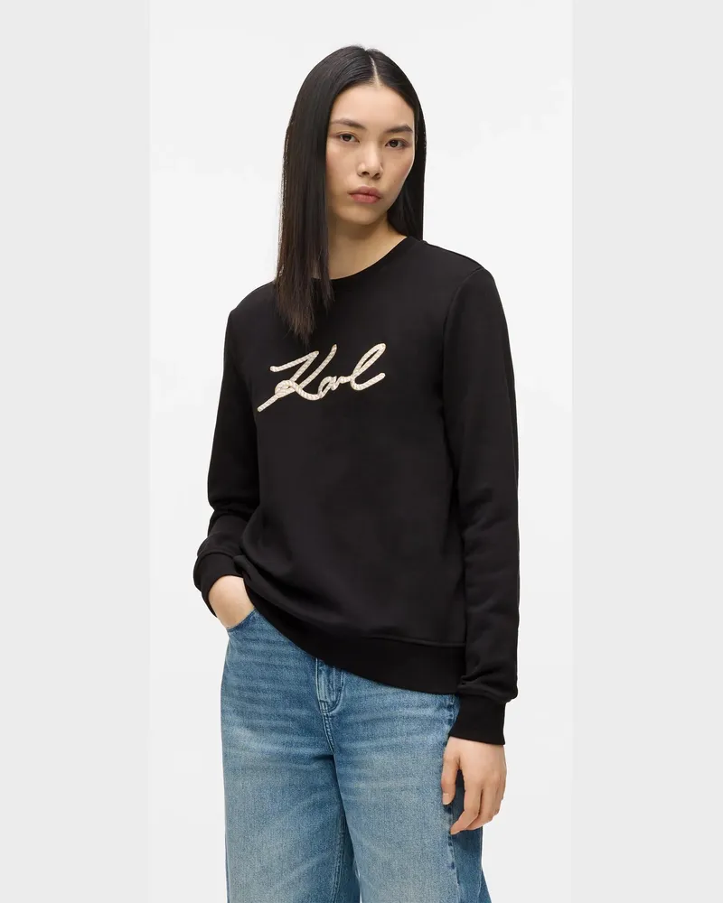 Karl Lagerfeld Signature Sweatshirt Mit Seilapplikation, Damen, Schwarz, Größe Schwarz