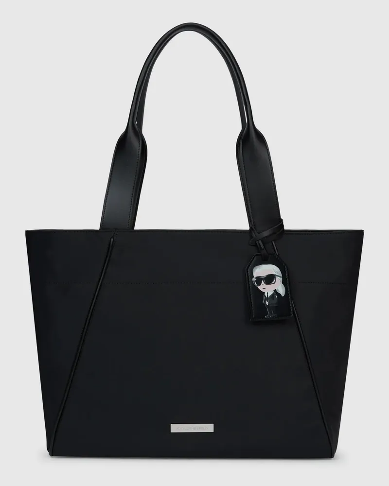 Karl Lagerfeld Ikon Nylon Tote Bag Mit Großem Anhänger, Damen, Schwarz, Größe Schwarz