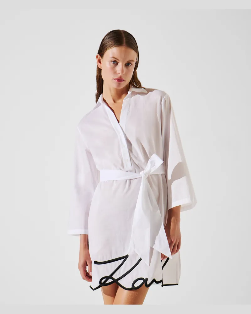 Karl Lagerfeld K/signature Strand-hemdkleid, Damen, Weiss, Größe: Xs Weiss