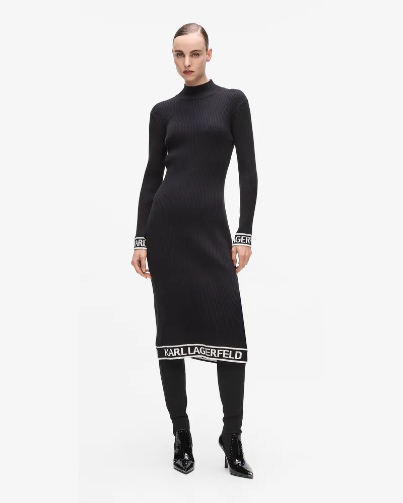 Karl Lagerfeld Strickkleid Mit Logo, Damen, Schwarz, Größe Schwarz