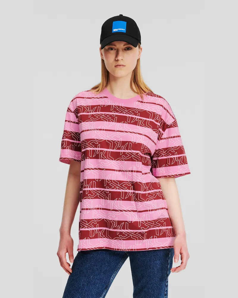 Karl Lagerfeld Monogram T-shirt Mit Streifen, Frau, MOONLIGHT MAUVE AOP, Größe Moonlight