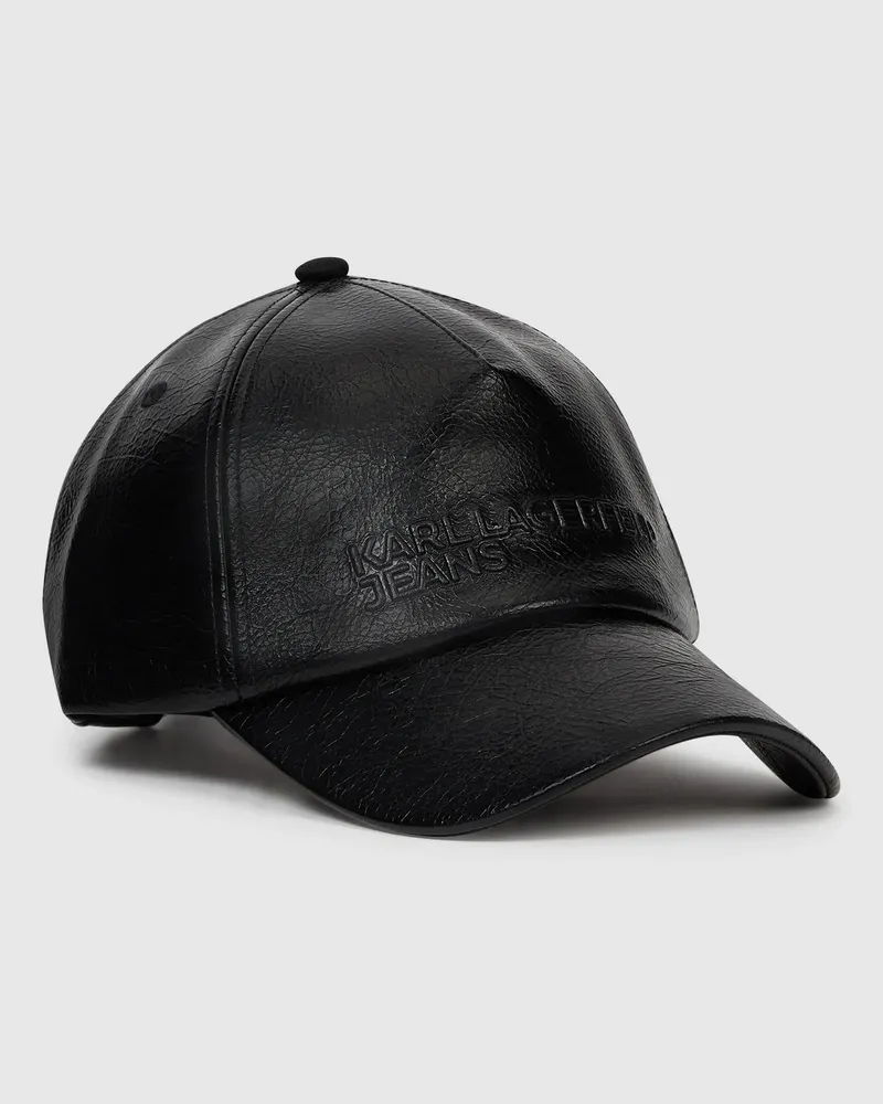 Karl Lagerfeld Kappe Aus Kunstleder Mit Used-effekt, Herren, Schwarz, Größe Schwarz