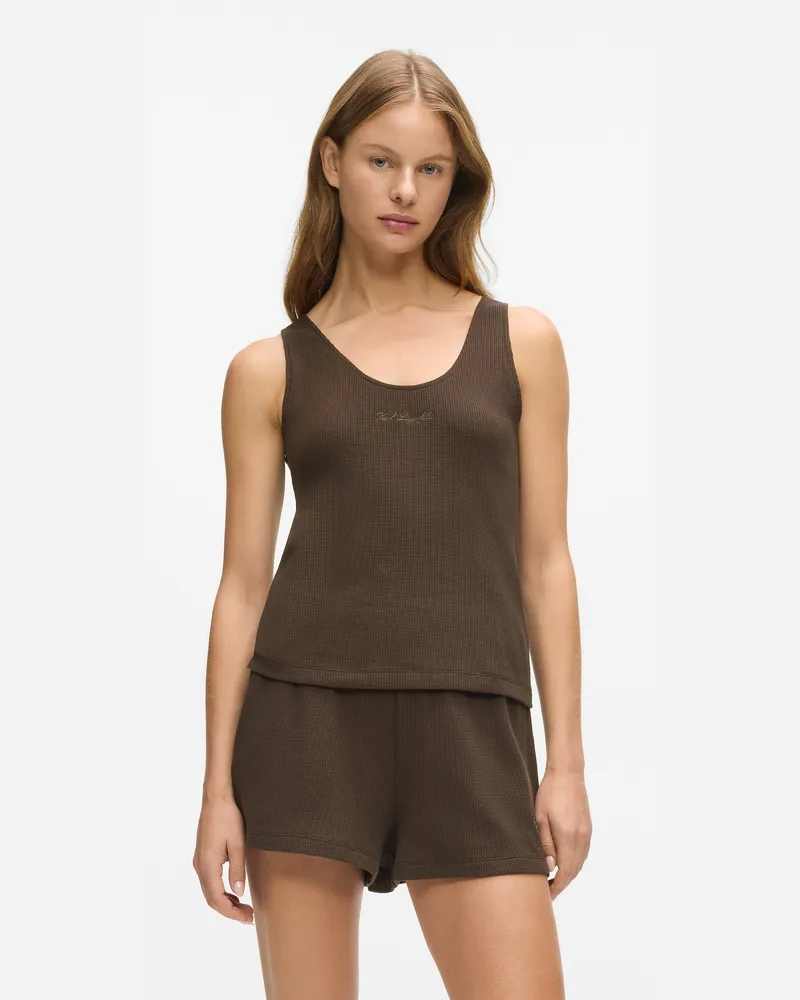 Karl Lagerfeld Loungewear-tanktop Mit Waffelstruktur, Damen, Schwarzer Kaffee, Größe Schwarzer