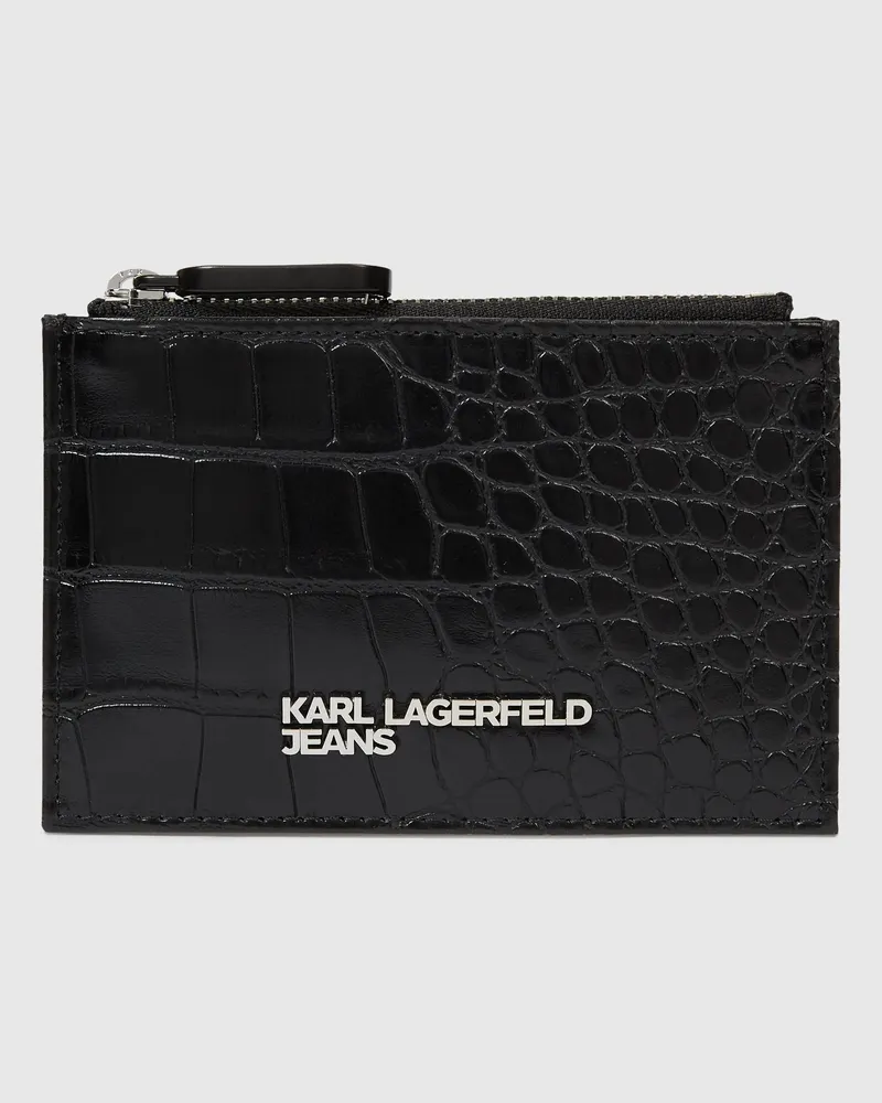 Karl Lagerfeld Kartenetui In Kroko-optik Mit Metalllogo, Female, Schwarz, Size Black