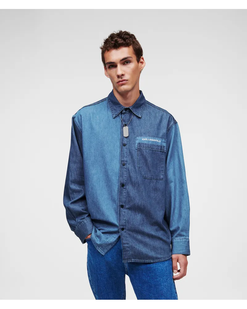 Karl Lagerfeld Jeanshemd Im Farbblock-stil, Mann, Mid Blue Mid