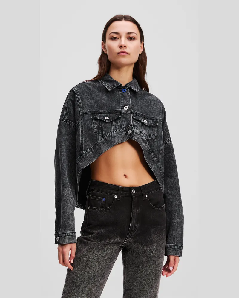Karl Lagerfeld Kurze Übergrosse Jeansjacke, Frau, Gewaschenes Schwarz, Größe Gewaschenes