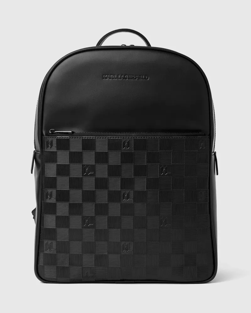 Karl Lagerfeld Rucksack Mit Monogramm-schachbrettmuster, Herren, Schwarz, Größe Schwarz