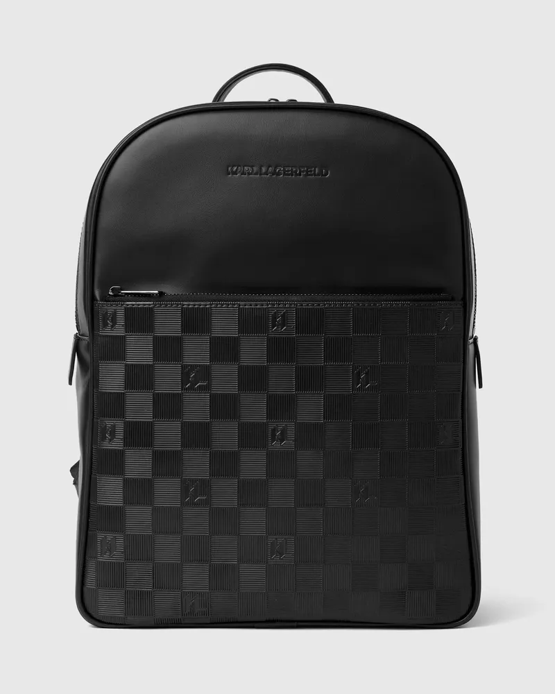Karl Lagerfeld Rucksack Mit Monogramm-schachbrettmuster, Herren, Schwarz, Größe Schwarz