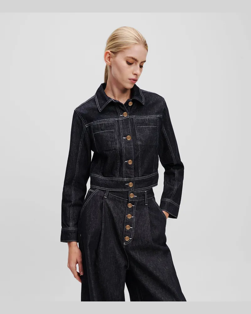 Karl Lagerfeld Kurze Jeansjacke, Frau, Dunkelblau, Größe Dunkelblau