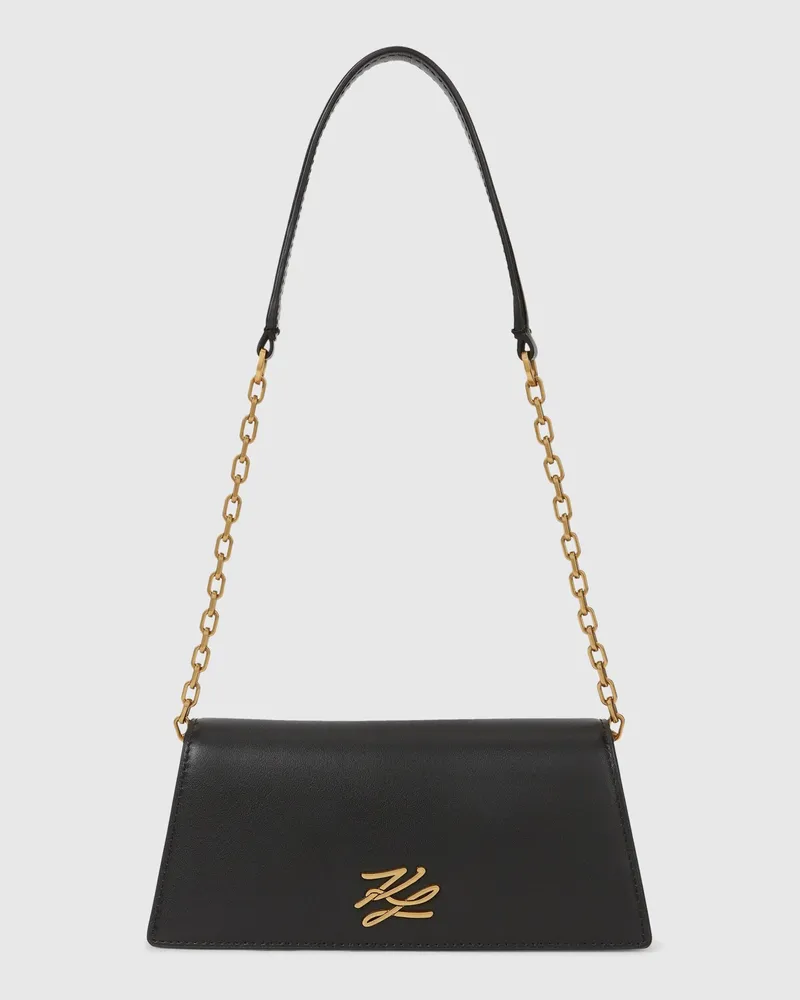 Karl Lagerfeld K/autograph Mini-schultertasche Mit Überschlag, Damen, Schwarz/gold, Größe Schwarz