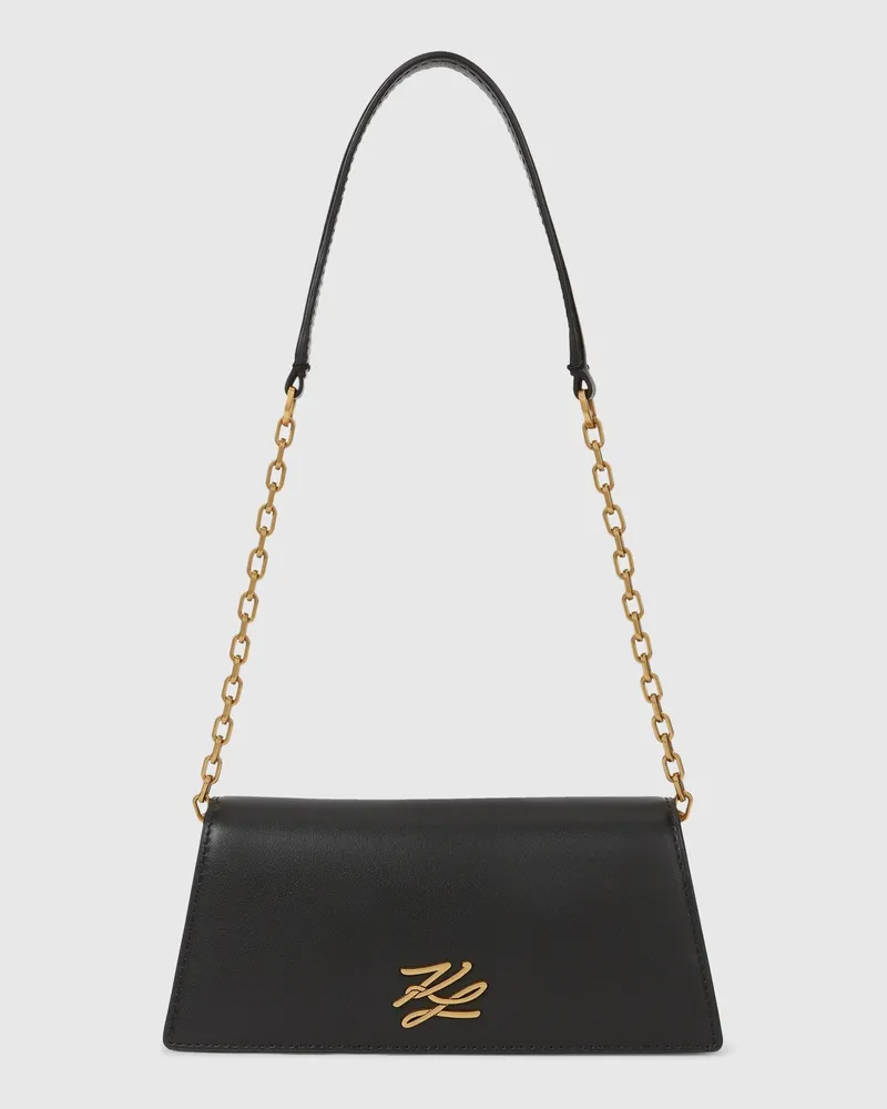 Karl Lagerfeld K/autograph Mini-schultertasche Mit Überschlag, Damen, Schwarz/gold, Größe Schwarz