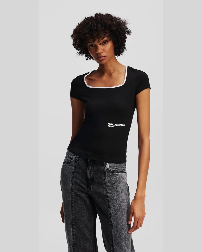 Karl Lagerfeld T-shirt Mit Eckigem Ausschnitt, Frau, Schwarz, Größe Schwarz