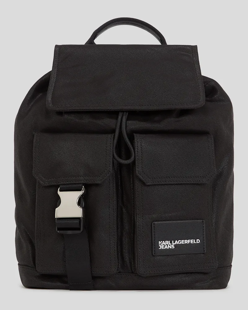 Karl Lagerfeld Rucksack Aus Beschichtetem Denim Im Utility-stil, Frau, Beschichtetes schwarzes Denim, Größe Beschichtetes