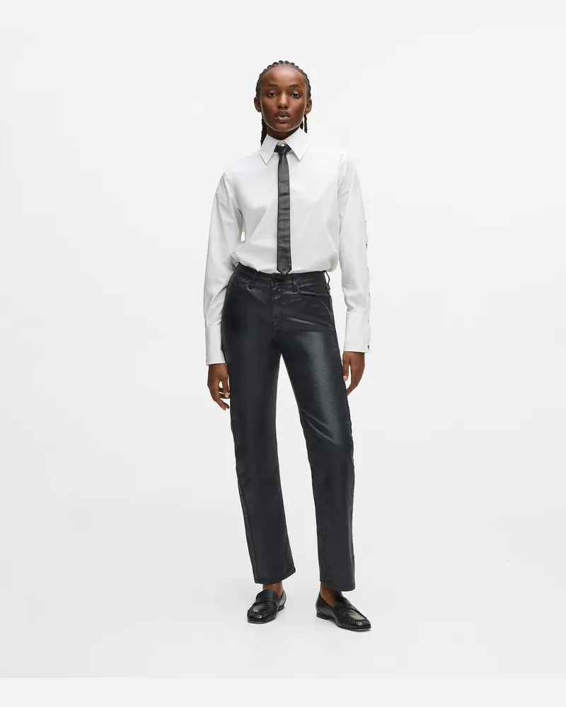 Karl Lagerfeld Beschichtete Jeans Mit Geradem Bein, Damen, Beschichtetes Schwarzes Denim, Größe Beschichtetes