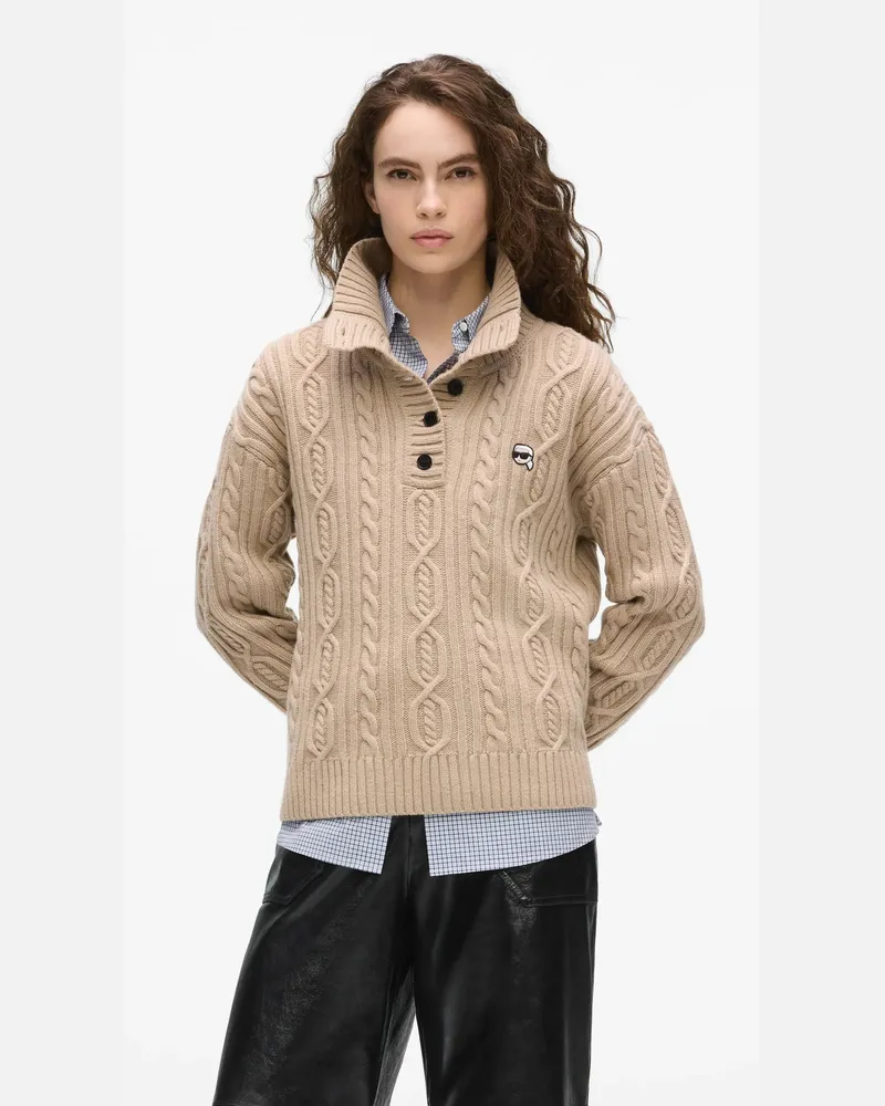 Karl Lagerfeld Ikon Polo-pullover Mit Zopfmuster, Damen, Hummus, Größe Hummus