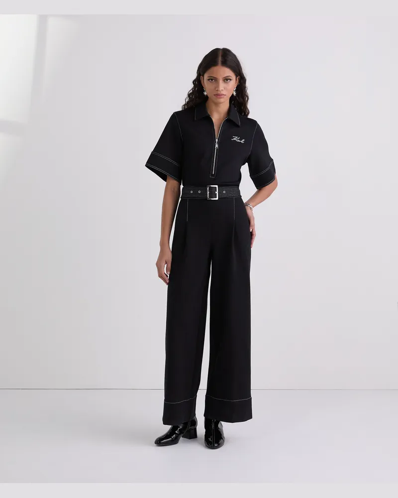 Karl Lagerfeld Jumpsuit Mit Kontrastnähten, Frau, Schwarz, Größe Schwarz