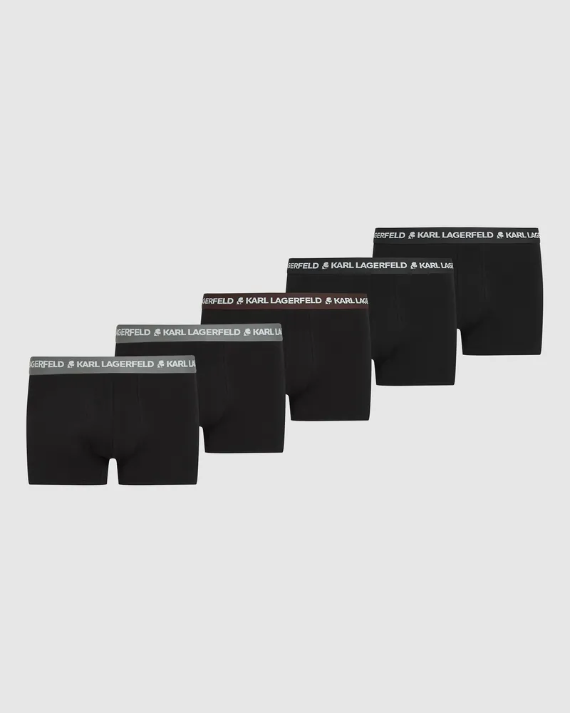 Karl Lagerfeld Boxershorts Mit Kontrastierendem Bund – 5er-set, Herren, Gebleichtes Karomuster, Schwarz, Allover-print, Größe Gebleichtes