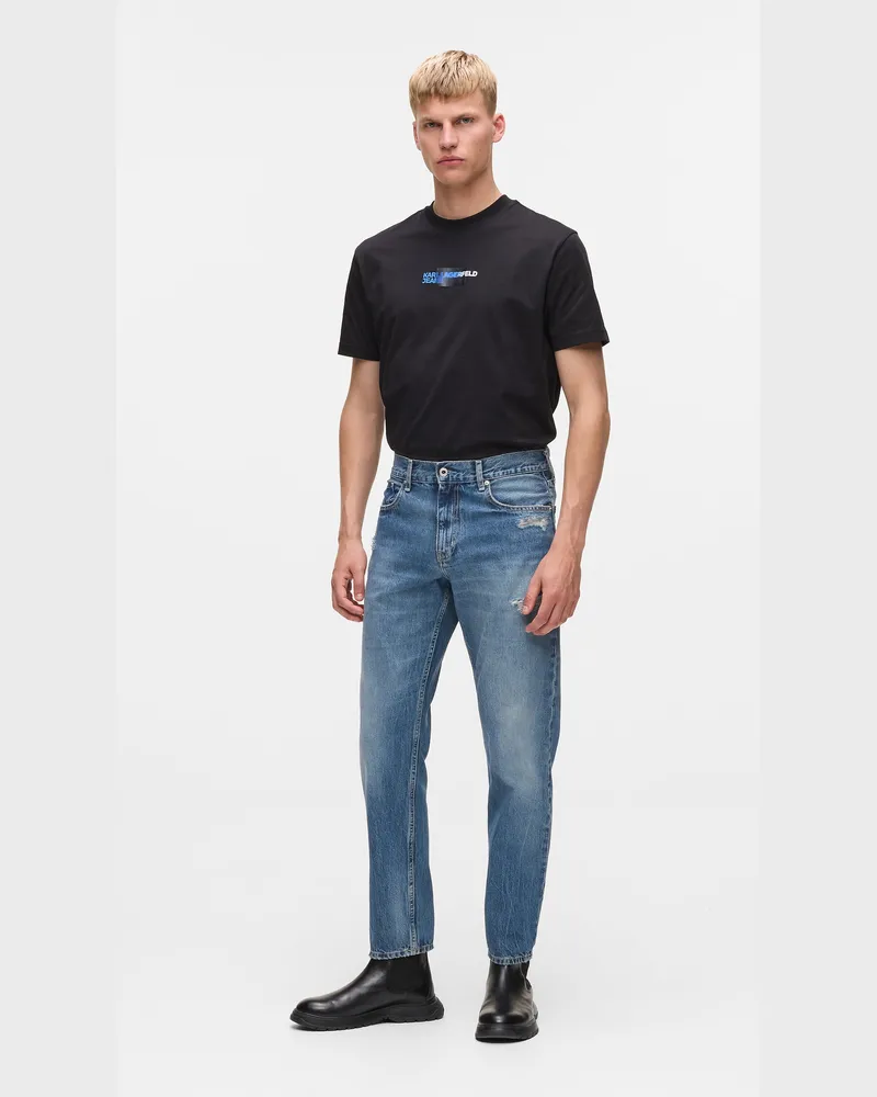 Karl Lagerfeld Schmal Zulaufende Jeans, Herren, Dunkelblau Im Used-look, Größe Dunkelblau