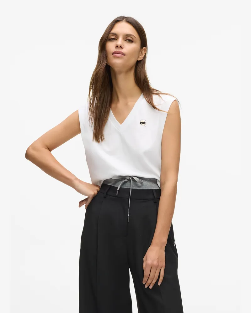 Karl Lagerfeld Ikon Tanktop Mit V-ausschnitt, Damen, Weiss, Größe: Xs Weiss