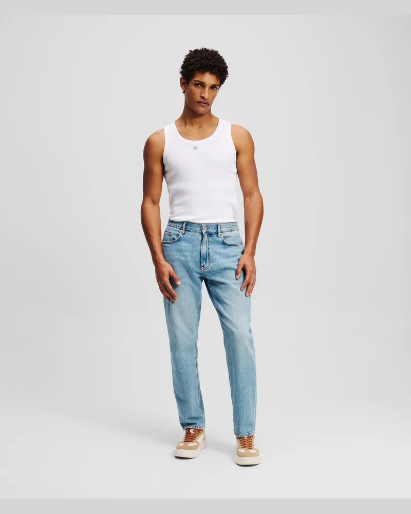 Karl Lagerfeld Schmal Zulaufende Jeans Mit Logo, Mann, Mittelblau Denim Wash, Größe Mittelblau