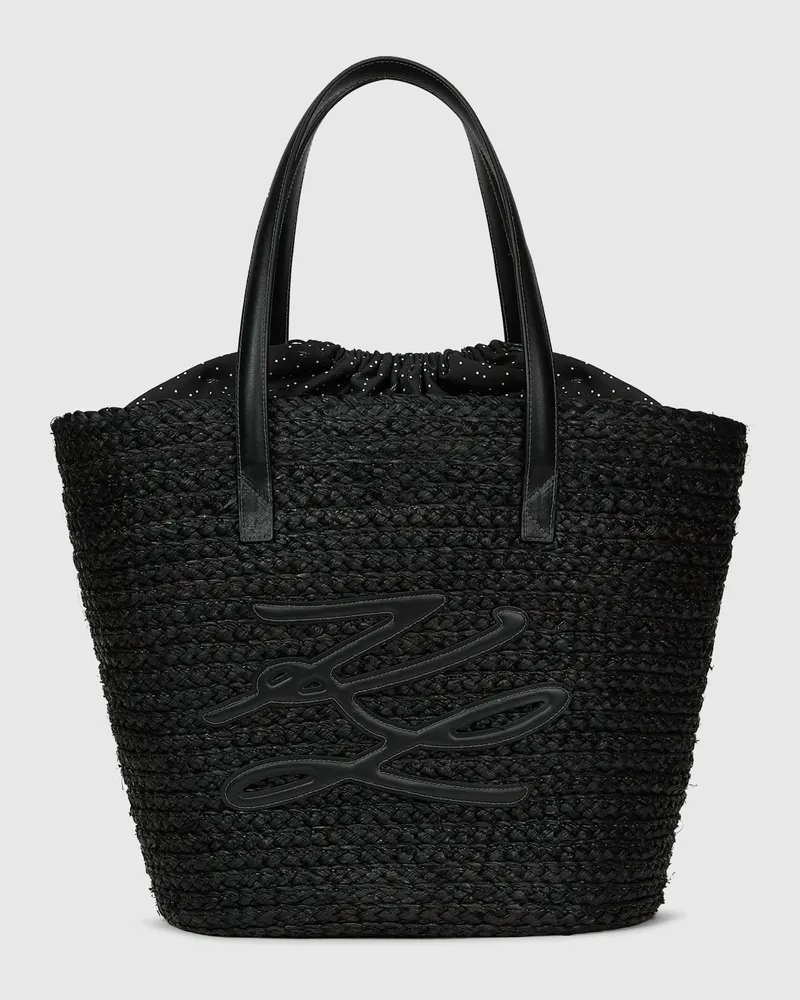 Karl Lagerfeld Autograph-strandtasche Aus Bast, Damen, Schwarz, Größe Schwarz