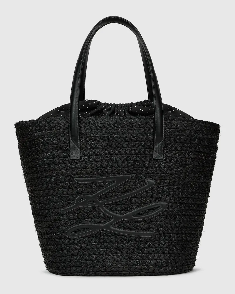 Karl Lagerfeld Autograph-strandtasche Aus Bast, Damen, Schwarz, Größe Schwarz