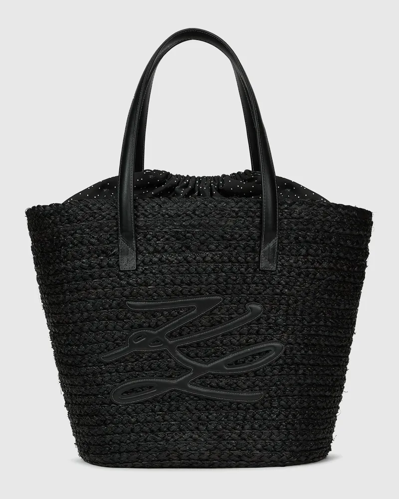 Karl Lagerfeld Autograph-strandtasche Aus Bast, Damen, Schwarz, Größe Schwarz