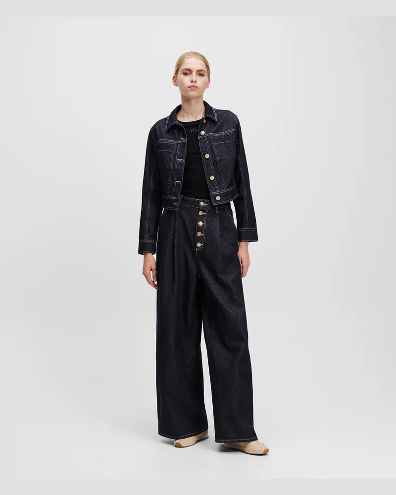 Karl Lagerfeld Jeans Mit Weitem Bein Und Knopfverschluss, Frau, Dunkelblau, Größe Dunkelblau