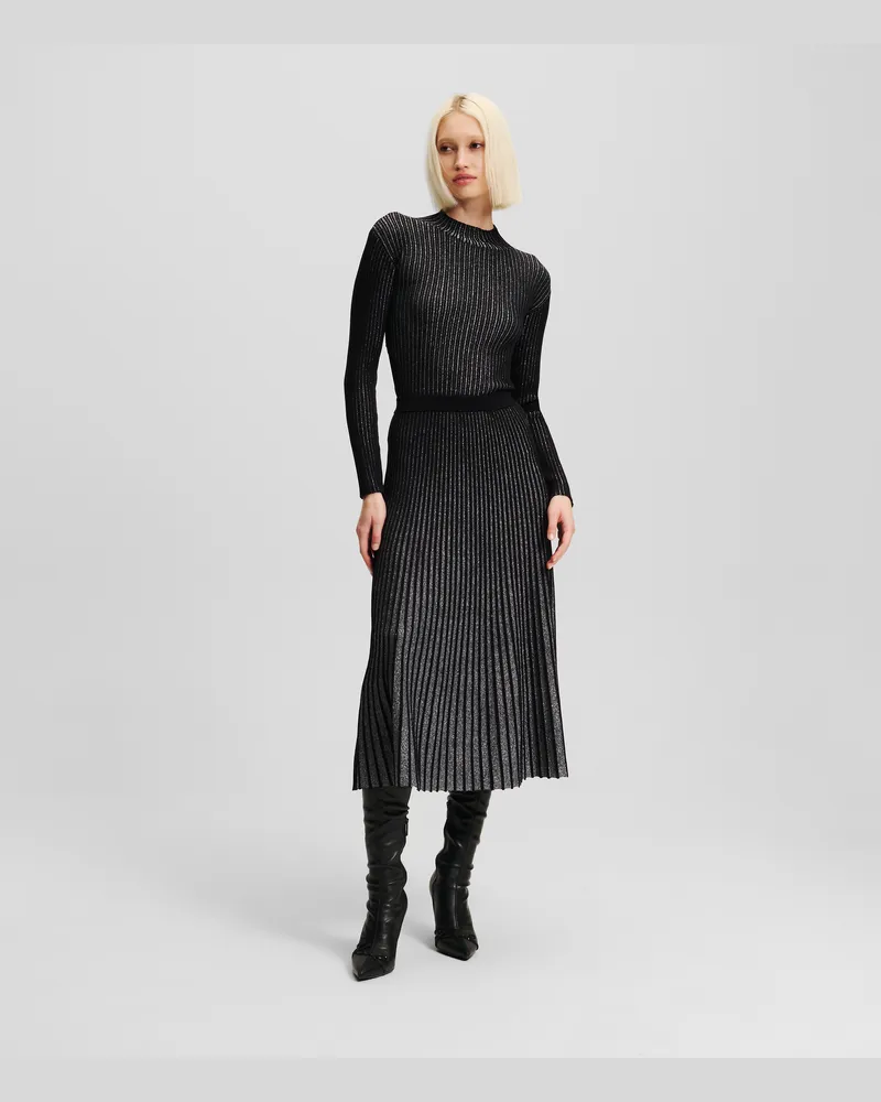 Karl Lagerfeld Midi-faltenrock In Metallic-optik, Frau, Schwarz/Silber, Größe Schwarz