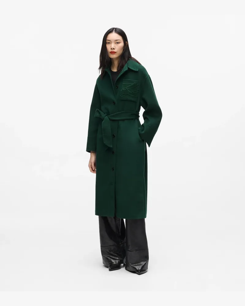 Karl Lagerfeld Langer Mantel Aus Wollmischung Mit Gürtel, Damen, Garten, Größe Garten