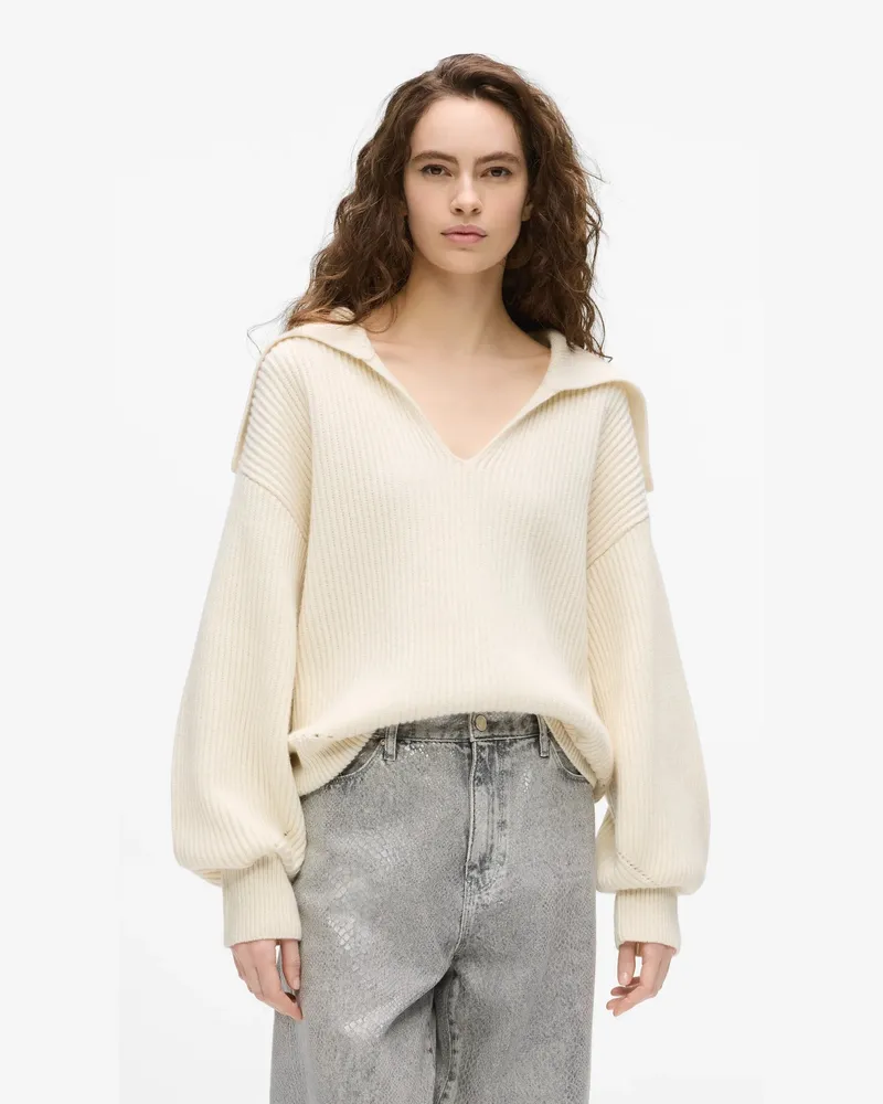 Karl Lagerfeld Pullover Mit Breitem Kragen Und V-ausschnitt, Damen, Cannoli Creme, Größe Cannoli