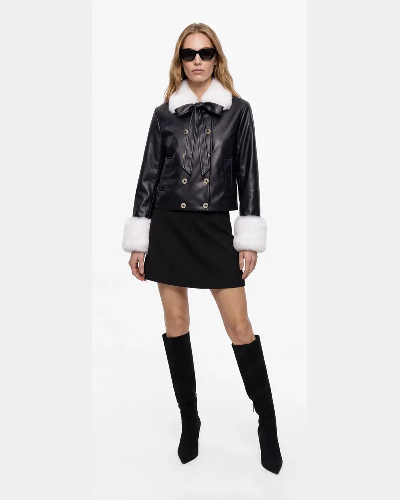 Karl Lagerfeld Jacke Mit Pelzbesatz, Female, Schwarz/weiss, Size Black