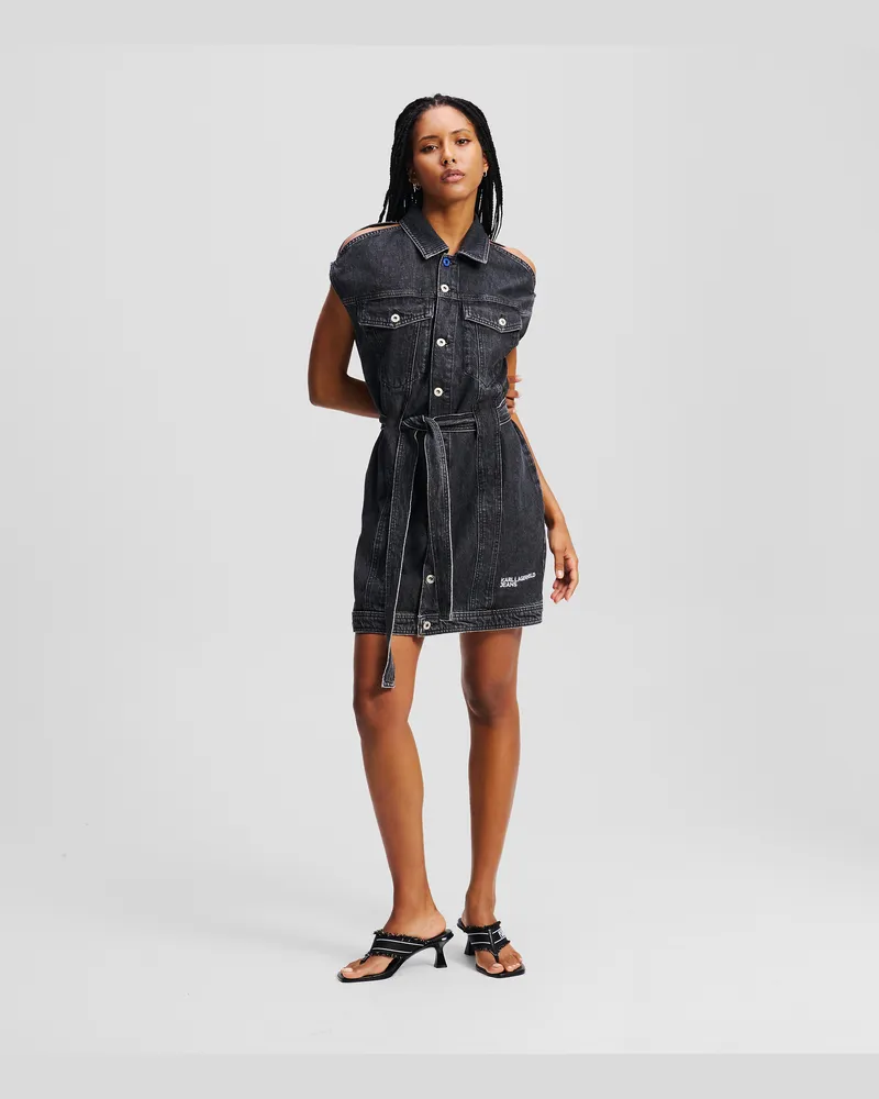 Karl Lagerfeld Jeanskleid Mit Gürtel, Frau, Gewaschenes Schwarz, Größe Gewaschenes