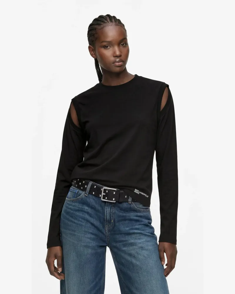Karl Lagerfeld Langärmeliges Top Mit Ausschnitt, Damen, Schwarz, Größe Schwarz