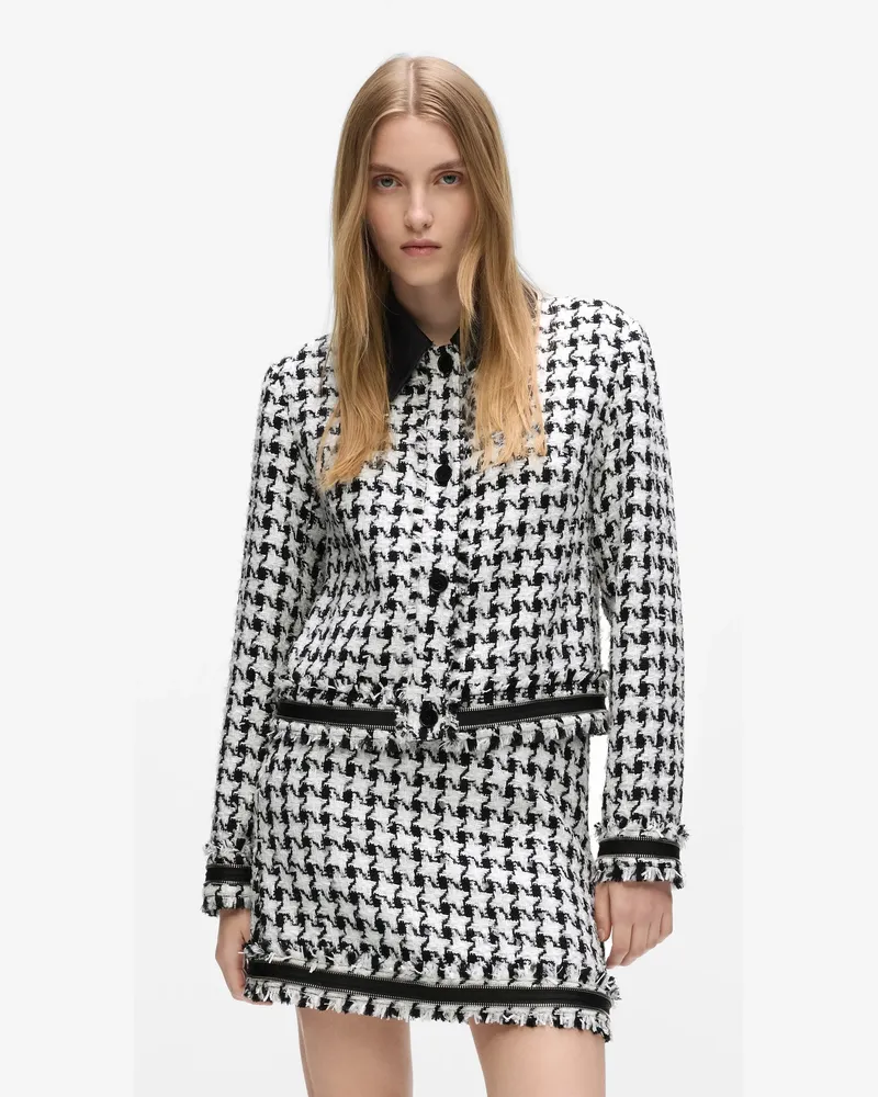 Karl Lagerfeld Bouclé-jacke Mit Hahnentrittmuster, Female, Black-white Houndstooth Boucle, Size Multicoloured