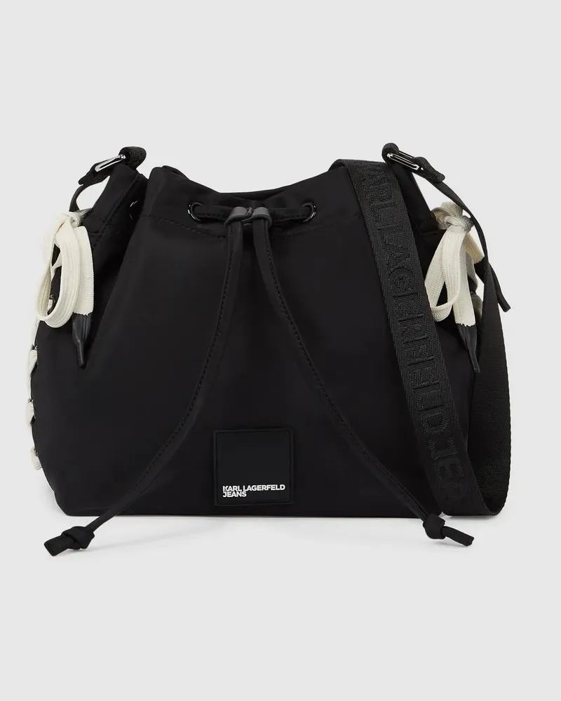 Karl Lagerfeld Beuteltasche Aus Nylon Mit Schnürung, Damen, Schwarz, Größe Schwarz