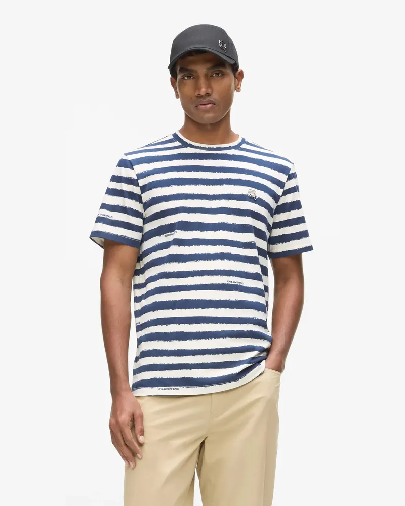 Karl Lagerfeld Ikon Gestreiftes T-shirt, Herren, Cannoli Creme, Größe Cannoli