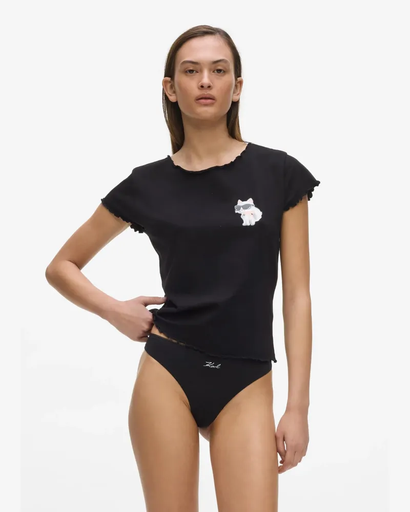 Karl Lagerfeld Ikon Choupette-pyjama-t-shirt, Damen, Schwarz, Größe Schwarz