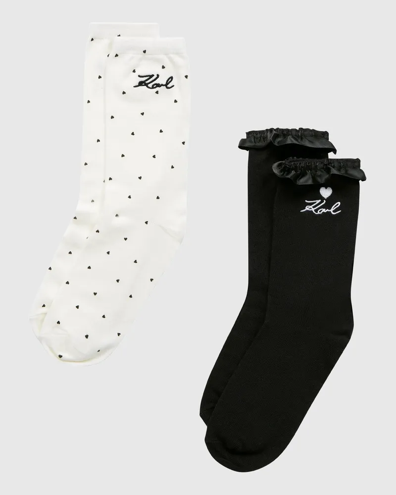 Karl Lagerfeld K/signature Herz-socken – 2er-pack, Female, Weiss/schwarz, Size White