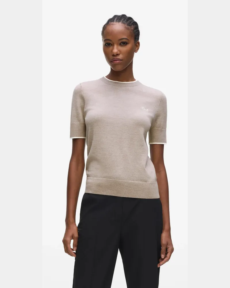 Karl Lagerfeld Merinowoll-t-shirt, Female, Sandsteinmischung, Size Beige
