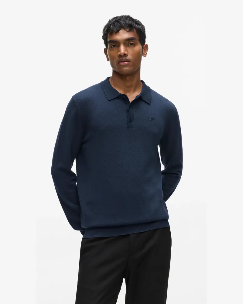 Karl Lagerfeld Langärmliges Polo Shirt Aus Wolle, Herren, Marineblau, Größe Marineblau