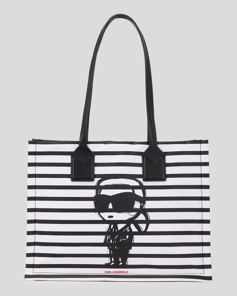Karl Lagerfeld Ikon Mittelgrosse Gestreifte Tote-bag, Frau, Kleiner Streifen Schwarz-Weiß, Größe Kleiner