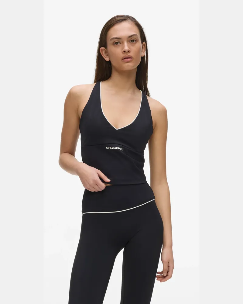 Karl Lagerfeld Athleisure-tanktop Mit Kontrastierender Paspelierung, Damen, Schwarz, Größe Schwarz