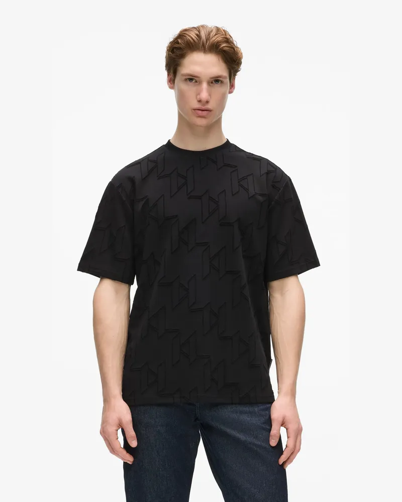 Karl Lagerfeld T-shirt Mit All-over-monogramm, Male, Schwarz, Size Black