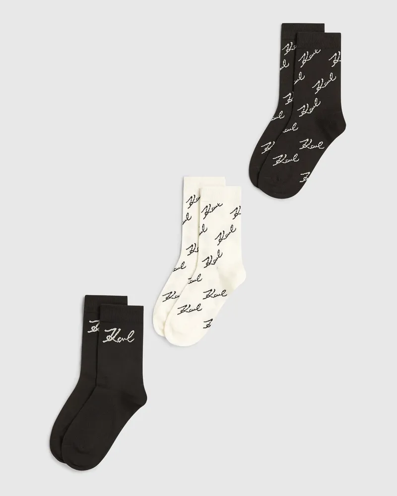 Karl Lagerfeld Socken Mit Signature-aufdruck - 3er-pack, Damen, Schwarz, Größe Schwarz
