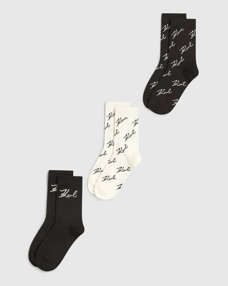 Karl Lagerfeld Socken Mit Signature-aufdruck - 3er-pack, Damen, Schwarz, Größe Schwarz
