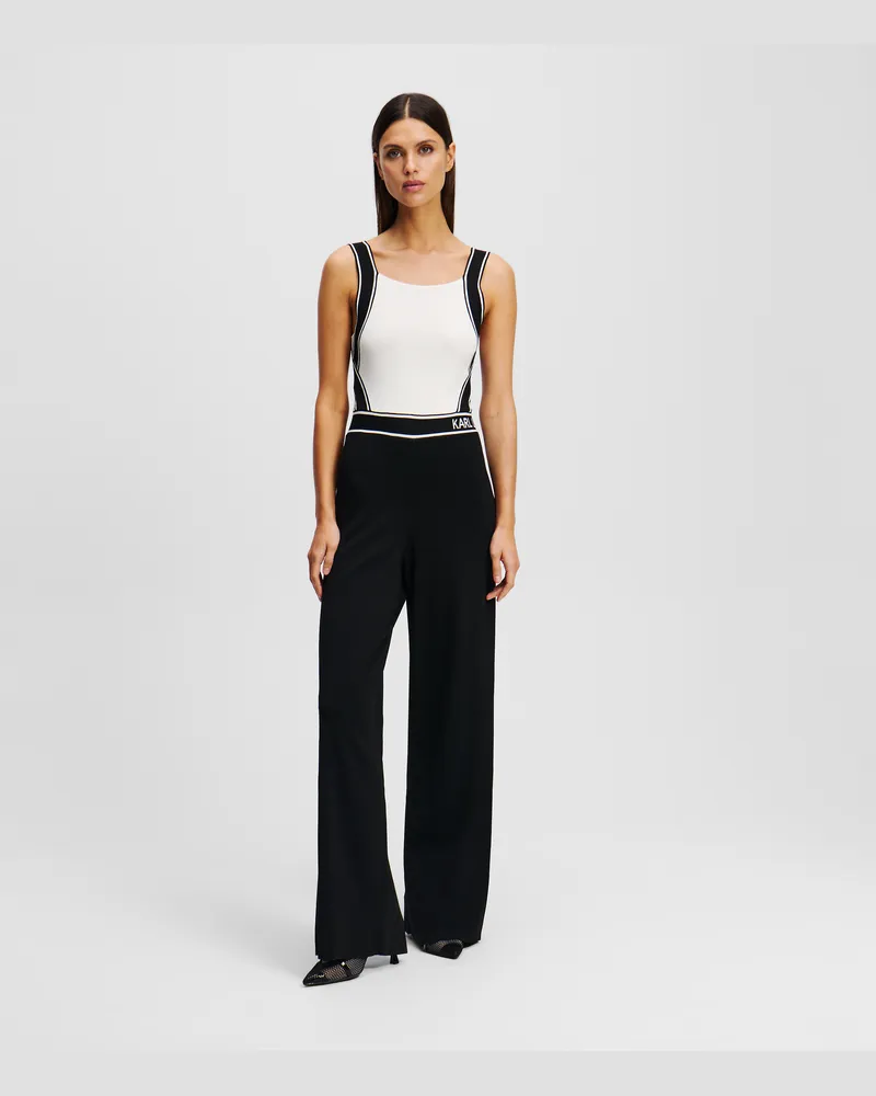 Karl Lagerfeld Strickjumpsuit Mit Logo, Frau, Weiss/Schwarz, Größe Weiss