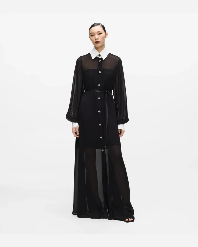 Karl Lagerfeld Kl Studio Hemdkleid Aus Georgette, Female, Schwarz, Size Black